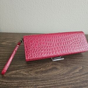 Red Faux-Crocodile Embossed Clutch